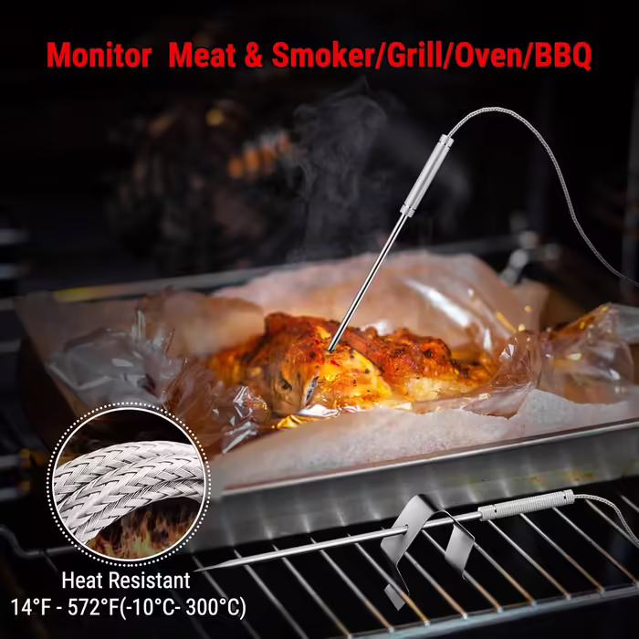 ThermoPro TP27C 150m Wireless Meat Thermometer with Meat/Roast Thermometer, IPX4 Waterproof, Large LCD Display, Kitchen Thermometer for BBQ, Gas Grill, Dutch Oven (2 Probes)