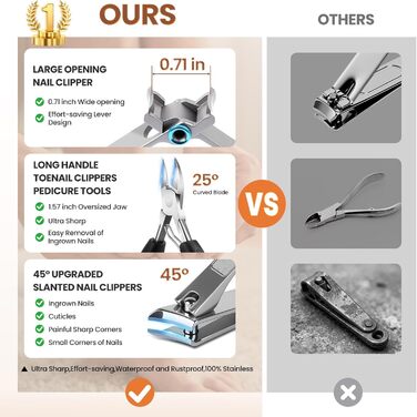 Кусачки для нігтів для літніх людей з товстими нігтями Zehennagelknipser: професійні кусачки з гострим вигнутим лезом та пилкою, нержавіюча сталь