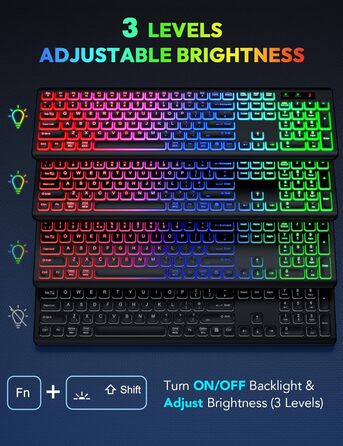 Бездротова клавіатура та миша з підсвічуванням, USB-C, тиха, для Mac/Windows/PC/Laptop - Чорний, QWERTY