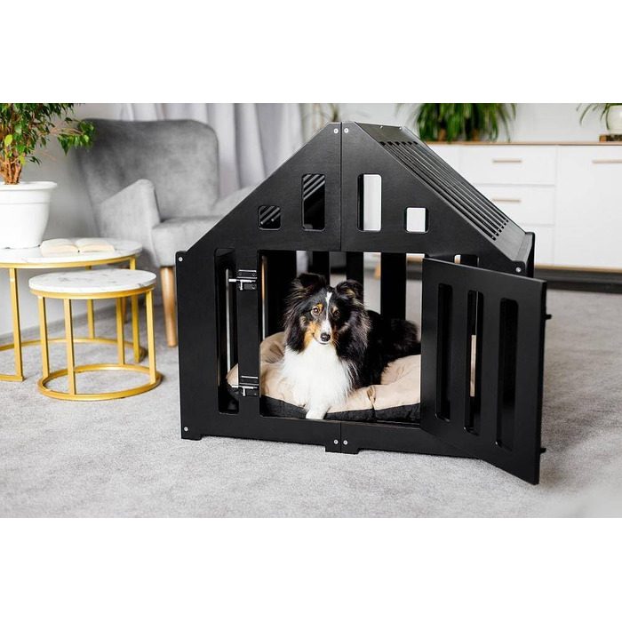 Будка для собак з дерева, закривається на замок, вольєр для собак, чорна, 85 x 70 x 80 см