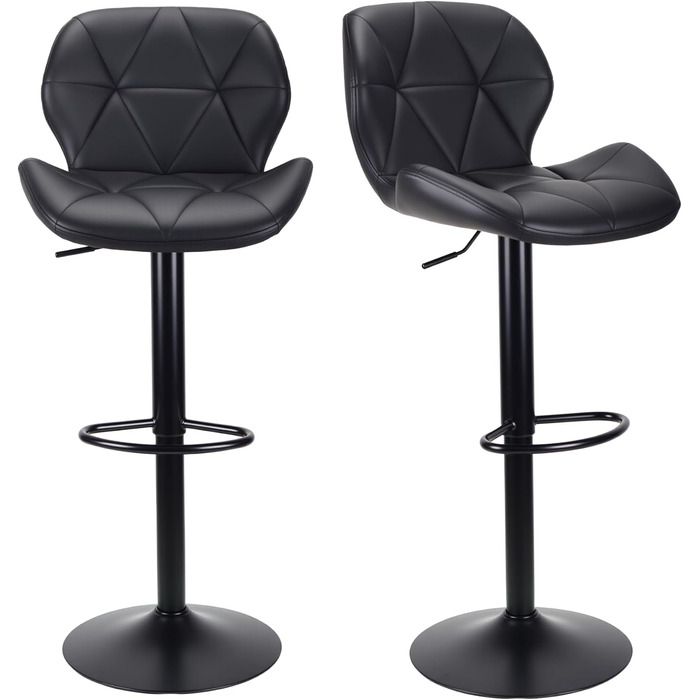WangPangzi Adjustable Bar Stools 2-Pack with Backrest - Padded Leatherette Kitchen Bar Chairs with Footrest for Counter Height, Restaurants, Hotels & Bars (Black)