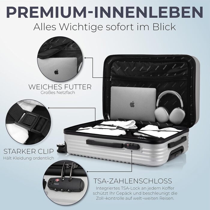 Набір валіз xRace 3 шт. ABS, 20/24/28 дюймів, ручна поклажа, TSA, 360° колеса, стійкий до ударів, преміум підкладка (Сріблястий)