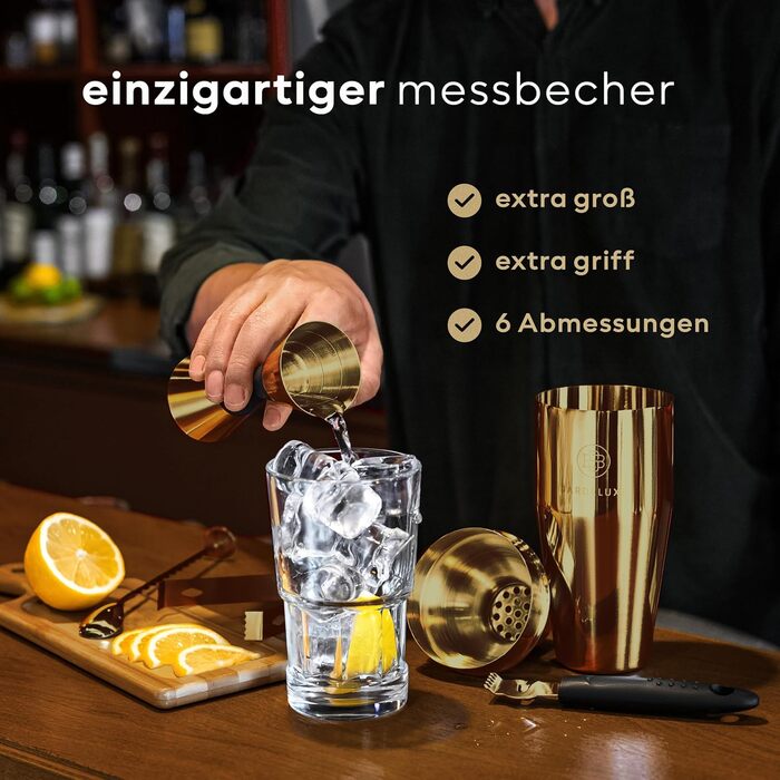 BarDeluxe® Cocktail Set, 12-Piece | Bartender Set, Cocktail Mixer Set | 750ml Stainless Steel Cocktail Shaker, Cocktail Shaker Set, Bartender Set | Luxury Cocktail Gift Set (Deep Gold)
