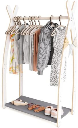 MAMOI® Clothes Rail Baby Nursery | Children's Clothes Rail 106x95x32cm / 53x95x32cm | Children's Clothes Rack Baby | Coat Stand | Baby Wardrobe | Children's Wardrobe | 100% ECO | Made in EU (1 Module - 1 Shelf, White - Grey)