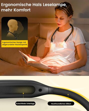 Glocusent Лампа для читання на шиї з 100 годин освітлення, захищає зір | Регульована колірна температура та 5 рівнів яскравості, легка лампа для ліжка, шиття, ремонту