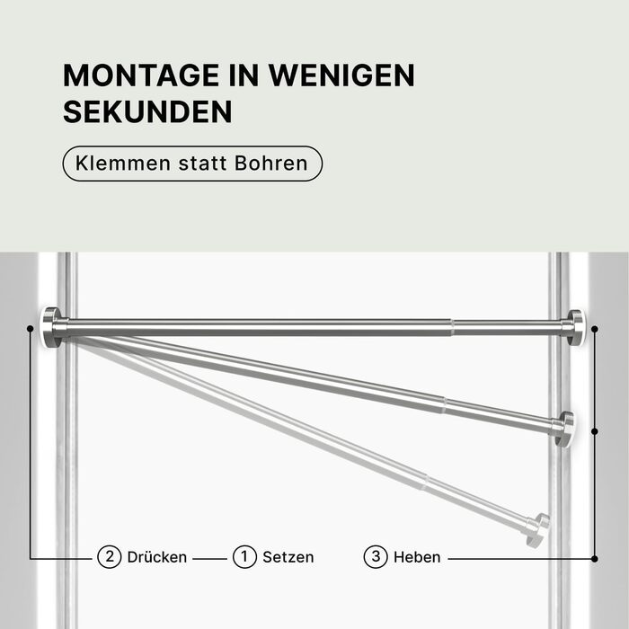 Штанга для душу без свердління 90-160 см, срібна, Ø 25 мм, телескопічна – для ванни, душу та перегородки, 1 шт.