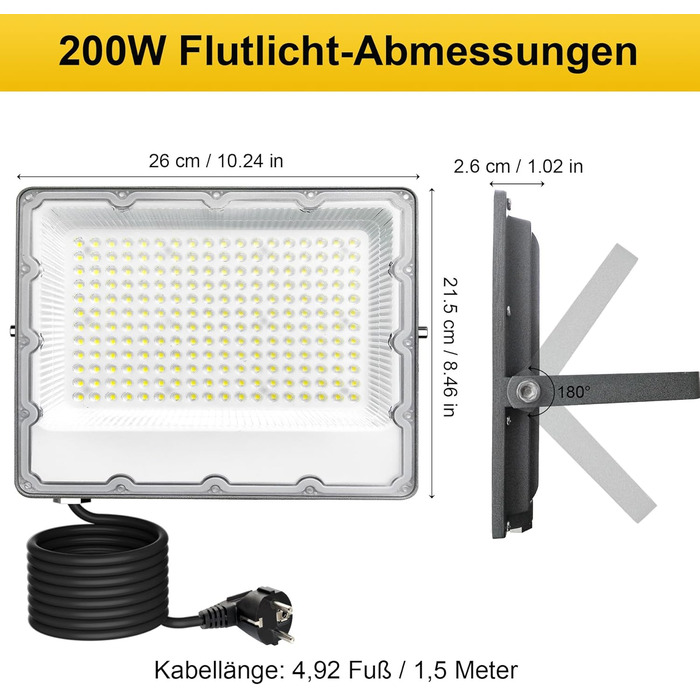 Комплект із 2 LED прожекторів для вулиці 100Вт, 8910Лм, холодне біле світло 6500K, IP66 водонепроникний, з євровилкою, для безпеки, двору, саду