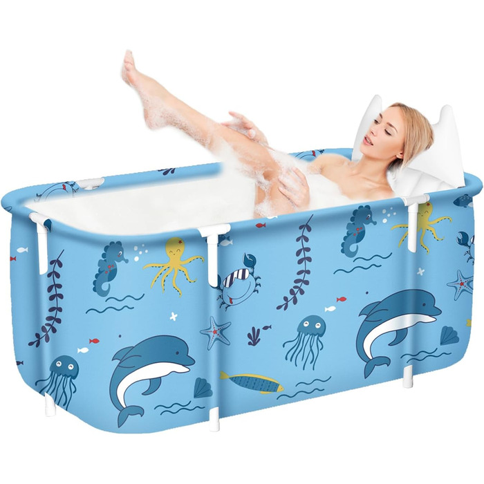 Foldable Bathtub for Adults, 132 x 68 x 47 cm, Steam Bucket for Sauna, Shower and Ice Bath, Portable, Non-Inflatable (Blue) (Green)