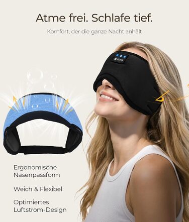 Маска для сну з Bluetooth навушниками LOVE EYE 3D, бамбукова, для чутливих очей, чорна (антрацит)