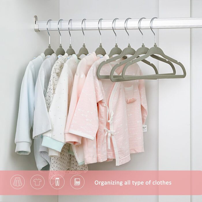 Плечики для дитячого одягу ManGotree з велюру, 30 шт. з обертовим гачком, плечики для дітей та дитячого одягу, сірий