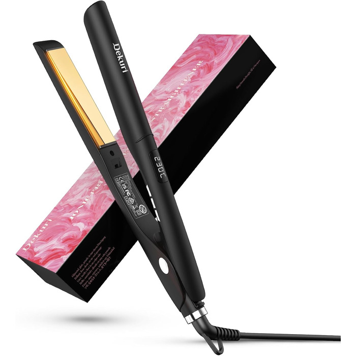 Dekuri 42mm Ceramic Hair Straightener - Water-Based Plates, Pink/Black - Adjustable 120°C-230°C