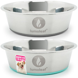 Миска для собак LumoLeaf з нержавіючої сталі, велика, 2 шт по 3000 мл, з неслизьким силіконовим дном, для великих і середніх собак, миска для води та корму, придатна для миття в посудомийній машині (подвійний набір)