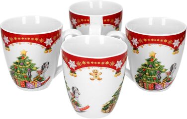 Van Well 4-Piece Coffee Mug Set, 0.53 l Christmas Magic | Porcelain Mulled Wine Cups | Punsch Cups with Handle | Feuerzangenbowle Cup with Christmas Motif | XXL Jumbo Mug X-Mas Decor | Christmas Mug Set