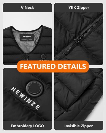 HEWINZE Грілка жилет чоловіча з акумулятором 7.4V - теплий жилет для полювання та активного відпочинку