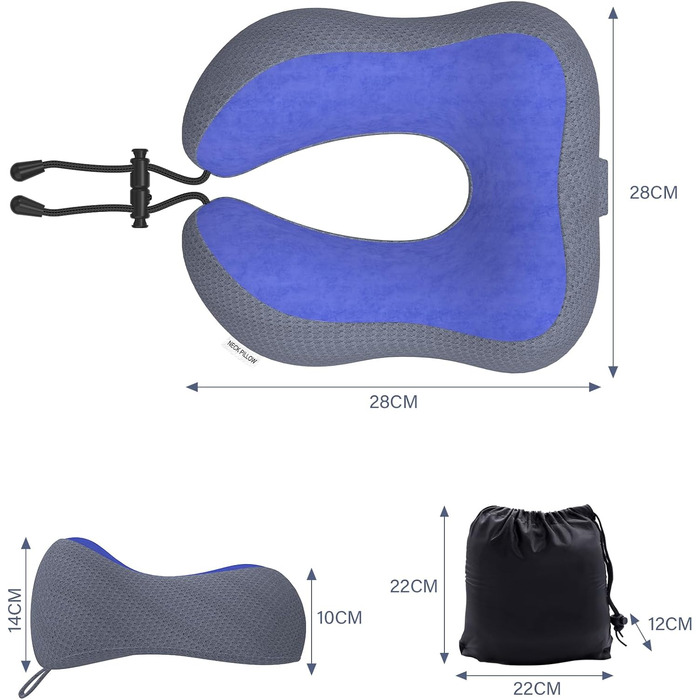 Подушка для шиї у вигляді їжачка, автомобільна/авіаційна, з memory foam, м'яка оксамитова обкладинка, для дорослих, для подорожей, кемпінгу, офісу та дому (Темно-синій)