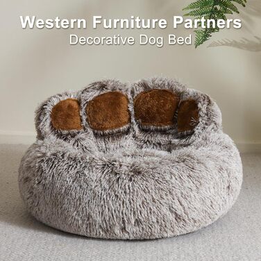 Jiupety Pet Round Dog Bed in Paw Shape, Soothing Donut Dog Bed, Faux Fur Cat Bed, Medium Size. The diameter is 56cm, comfortable and soft, machine washable, grey.