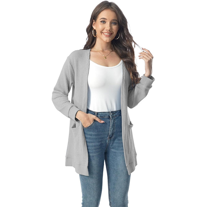 Кардиган чоловічий Daen Langar Casual Lang Elegant з відкритим передом, в'язаний, з кишенями (3XL, світло-сірий)