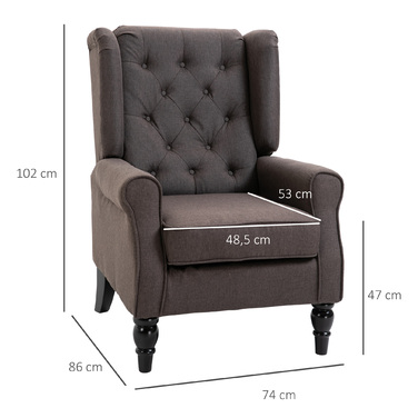 HOMCOM Single Armchair Recliner with Tufting, Wooden Feet, Brown, 76x86x108 cm, Comfortable Single Chair for Living Room & Reading Nook