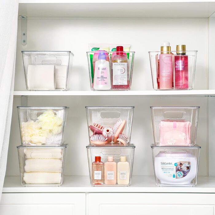 Vtopmart 6-Piece Storage Boxes with Lid, Stackable Plastic Boxes for Kitchen Storage & Organization, Perfect for Bathroom, Closet, Kitchen, Refrigerator, Closet Organization (L)