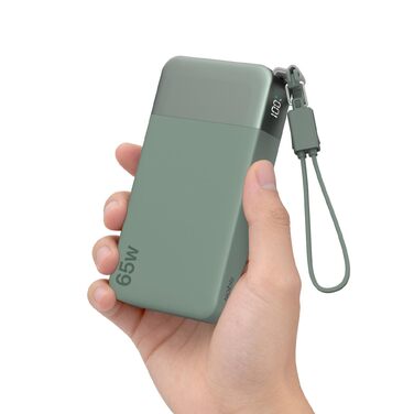 Повербанк NOBIS 20000 mAh 65W з вбудованим кабелем, швидка зарядка, 2x USB-C та 2x USB-A, для ноутбуків, планшетів та смартфонів (Зелений)