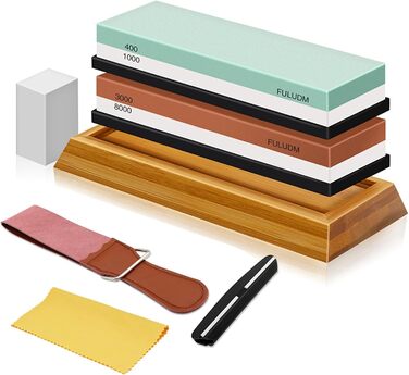 Набір точильних каменів FULUDM для ножів: 400/1000, 3000/8000 - з водою, з антиковзким тримачем