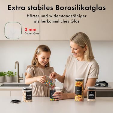 Набір банок для зберігання Edelhaus зі скляною кришкою та нержавіючою сталлю (4x900мл, 8x500мл) з етикетками - герметичні, штабельовані, 3мм скло, 12 шт.