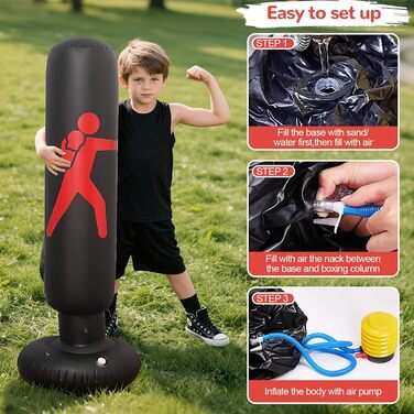 Надувний боксерський мішок для дітей 160см з боксерськими рукавичками. Ідеально для карате та тхеквондо (6-12 років)