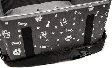 Автокрісло для собак Boutique Zoo | М'яке автокрісло для собак, котів та інших домашніх тварин | На заднє сидіння, пасажирське сидіння | Лежанка для собак, переноска для собак | Поліестер, штучна замша | Колір: Сірий | Розмір: M (47x40 см)