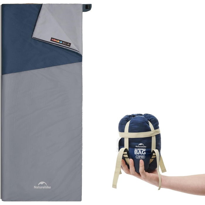 Спальний мішок Naturehike Ultraleicht: ультралегкий, 680/760g, для 3 сезонів, 190x75/205x85 см, для походів, рюкзаків, кемпінгу, комфортна температура 15°C, колір зелений XL (темно-синій/світло-синій)