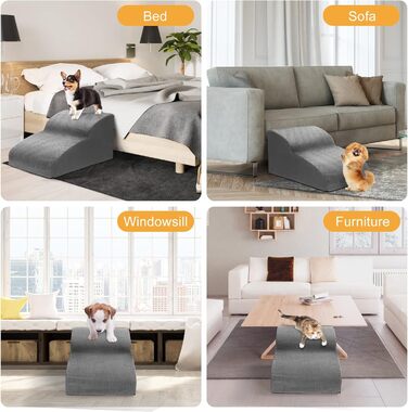 Lannvan Dog Stairs for Small Dogs, 2 Steps Pet Stairs Cat Stairs, Sponge Dog Ramp for Sofa Bed, Dog Steps with Removable Cover, Washable Pet Ladder, Lint Roller Included, Grey
