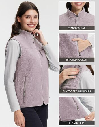 Тепла флісова жилетка Pioneer Camp для жінок – м'яка жилетка з плюшевої тканини з коміром-стійкою та блискавкою для осені, походів, катання на лижах, світло-фіолетовий, розмір S