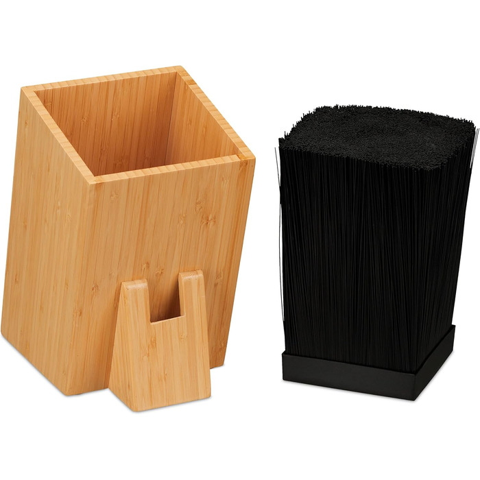 Relaxdays Knife Block, Unstocked, Bamboo Knife Holder, Universal, Knife Storage with Brush Insert, Natural/Black