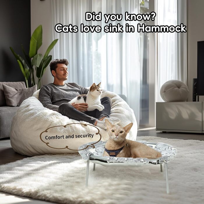 Cat Hammock Bed with Glowing Stars – Freestanding, Soft Cat Bed for Large Cats/Small Dogs, Breathable & Washable, Pet Bed for Indoor/Outdoor Use, Grey (L)