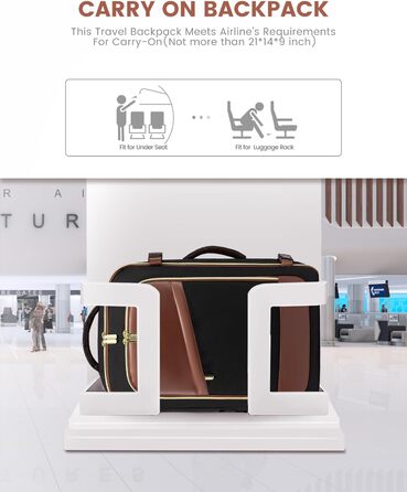 LOVEVOOK Рюкзак ручної поклажі 40L, жіночий водонепроникний рюкзак для подорожей з відділенням для взуття, рюкзак для ноутбука (17.3 дюйми) для школи, роботи, подорожей (чорний+каштанового кольору)