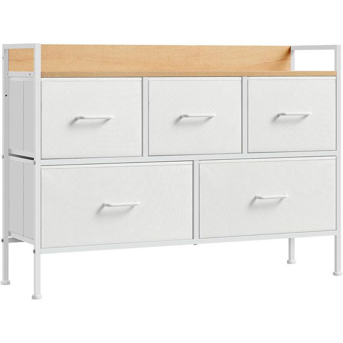 SONGMICS Chest of Drawers, Cabinet, 7 Fabric Drawers with Handles, Metal Frame, Industrial Design, Vintage Brown-Ink Black LTS137B01 (Cloud White + Oak Beige, 29W x 98.2D x 70H cm)