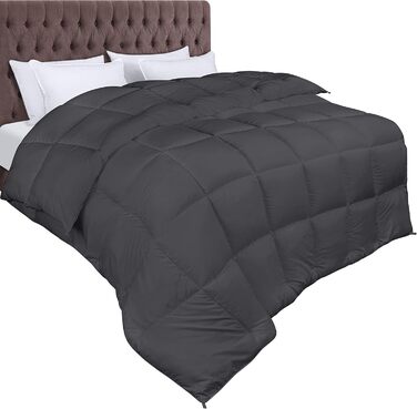 Ковдра Utopia Bedding - всесезонна, 370 GSM, дихаюча, стеганий наповнювач, супер м'яка (білий) - 200 x 220 см, сірий