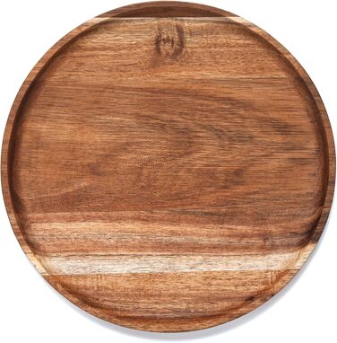 Round Wooden Tray, Acacia Wood Serving Tray, Serving Platter, Appetizer Charcuterie Board, Tray Organizer for Kitchen/Countertop, 35.1 x 35.1 x 2 cm