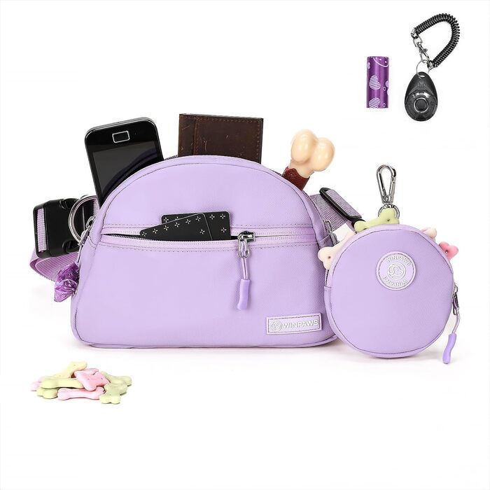 Сумка для дресирування собак Leckerlibeutel, з невеликим кишеньковим мішечком, вбудованим диспенсером для пакетів та тримачем для собачих екскрементів, кремового кольору (лавандовий)