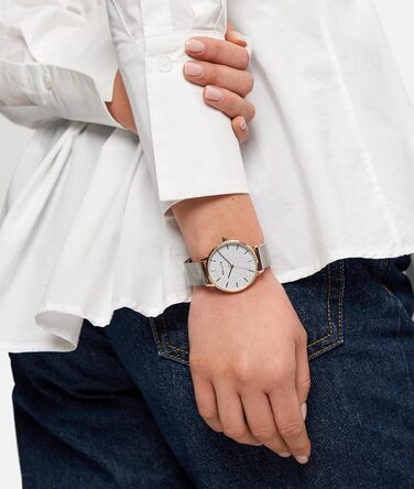 Годинник наручний Tamaris для жінок, кварцовий, аналоговий, 36 мм, з браслетом з нержавіючої сталі, з блискітками, водостійкий 3 ATM (двоколірний рожево-золотий сітковий браслет / циферблат з блискітками)