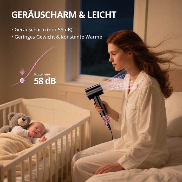 Іонізатор для волосся CrazyMar – фен з потужним мотором 180 000 об/хв, швидка сушка, компактний, для подорожей, створення локонів, 4 температурні режими, захист від перегріву, тиха робота, чорний