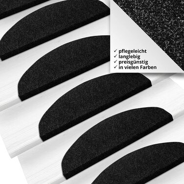 Casa Pura Non-Slip Stair Treads - 15 Piece Set - Adhesive Backed, Round Edge - Indoor Stair Carpet - Anthracite Grey