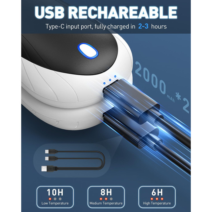 Електричні грілки для рук Cnkeeo 2 шт. з роздільним магнітним з'єднанням, Powerbank USB, 3 режими нагріву, для активного відпочинку, риболовлі, полювання, чорно-білі