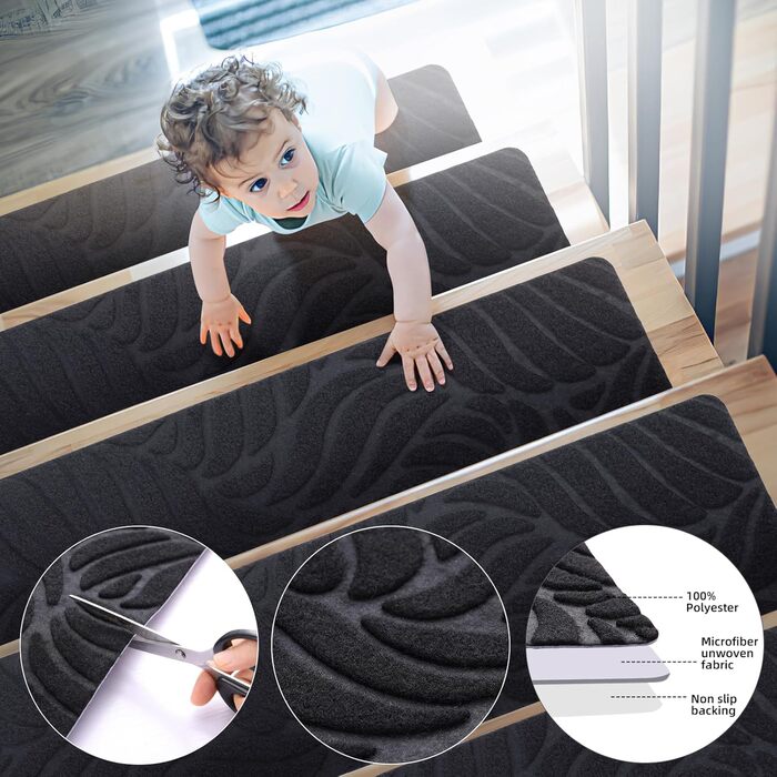Килимки на сходи YISUN 15 шт., самоклеючі, антиковзні, 20x65 см (Сірий). Для дітей, літніх людей та собак. Для внутрішнього та зовнішнього використання.
