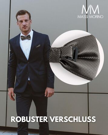 Комплект метелик Massi Morino з нагрудною хустинкою для чоловіків, антрацит - метелик на весілля, регульована петля