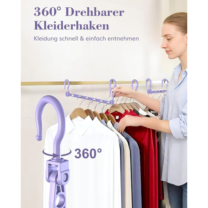 Набір вішалок для одягу Magic Hangers, 8 шт. з 6 отворами та 360° обертанням, чорний. Організатор для шафи, ідеально для студентів та дівчаток. Стабільні гачки для важкого одягу.