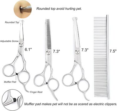 Freewindo Dog Grooming Shears - Rounded Tip Stainless Steel - Dog Trimming Scissors & Nail Clippers for Full Body Care