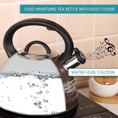 Чайник Belle Vous 3л з нержавіючої сталі для плити/індукції - Білий текстурований дизайн