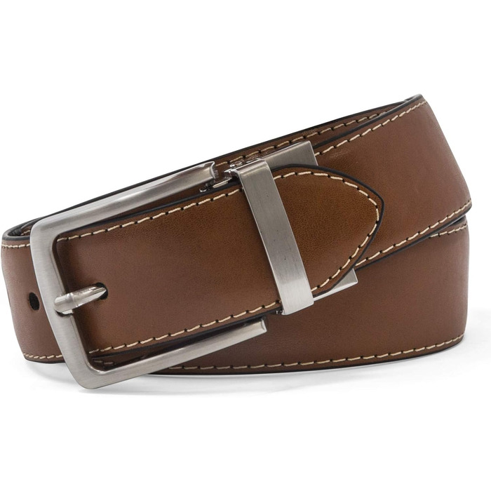 Чоловічий шкіряний ремінь Steve Madden - чорний/коричневий (сріблястий) - 34, Cognac/Schwarz (з пером)