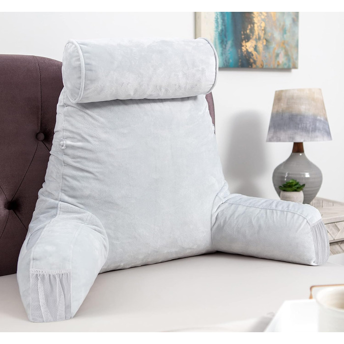 Подушка для чоловіків з підлокітниками - велика, для читання та відпочинку в ліжку. Преміум піна з пам'яті, знімна подушка для шиї, середній розмір (Dark Green)