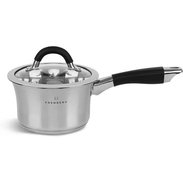 Набір каструль Edenberg з антипригарною сковородою: нержавіюча сталь, підходить для всіх плит, включаючи індукцію, чорний